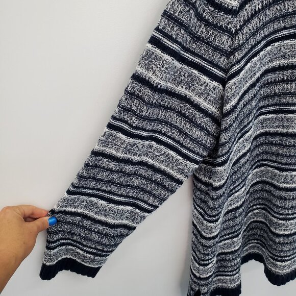 Catherines 2X Sweater Striped Knit Cowl Neck Pullover Navy Gray Plus Size Cozy - Picture 10 of 14